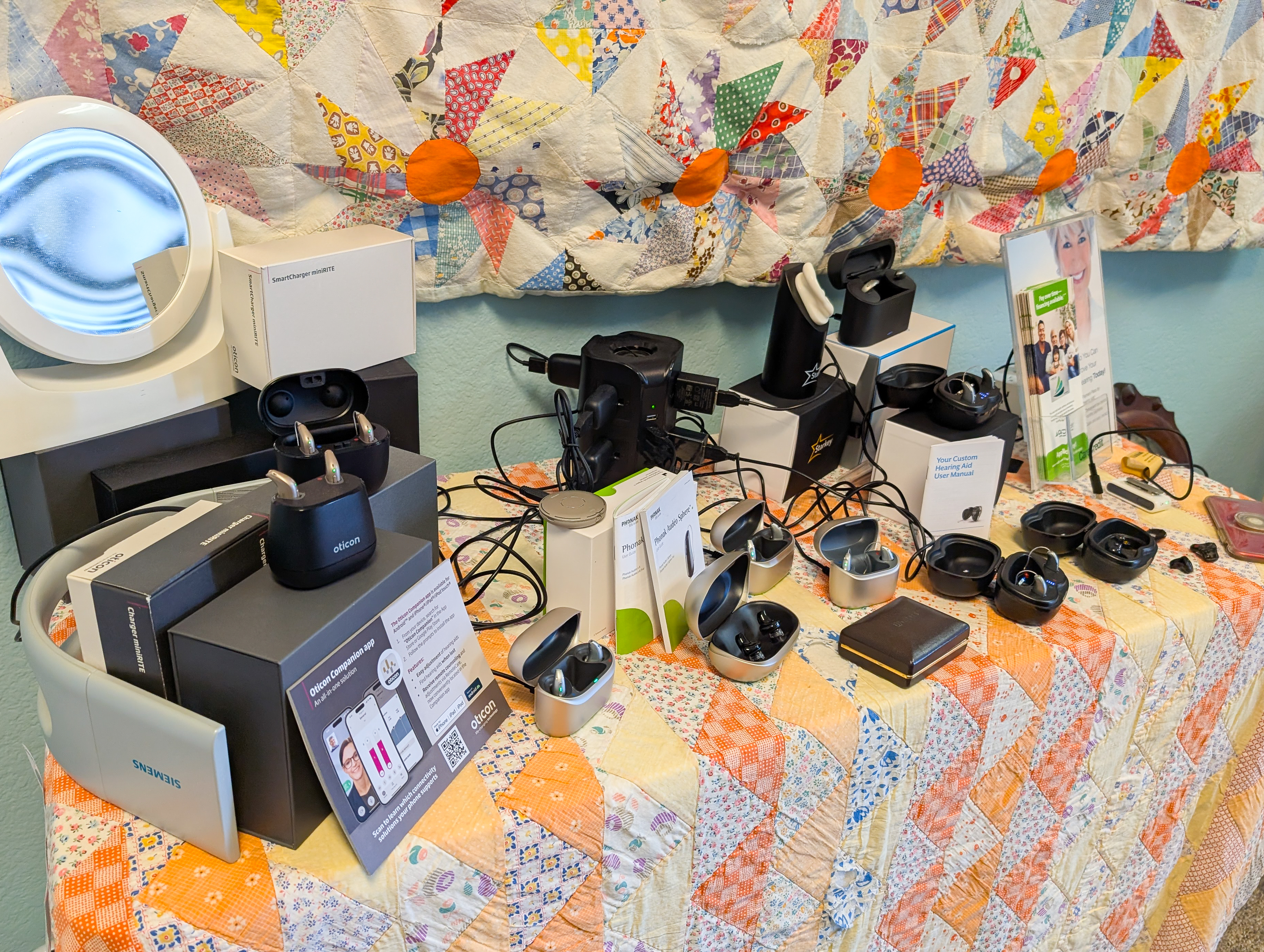 Modern rechargeable hearing aid devices with tinnitus masking programs at Hearing Aid Center Ocean Park Washington